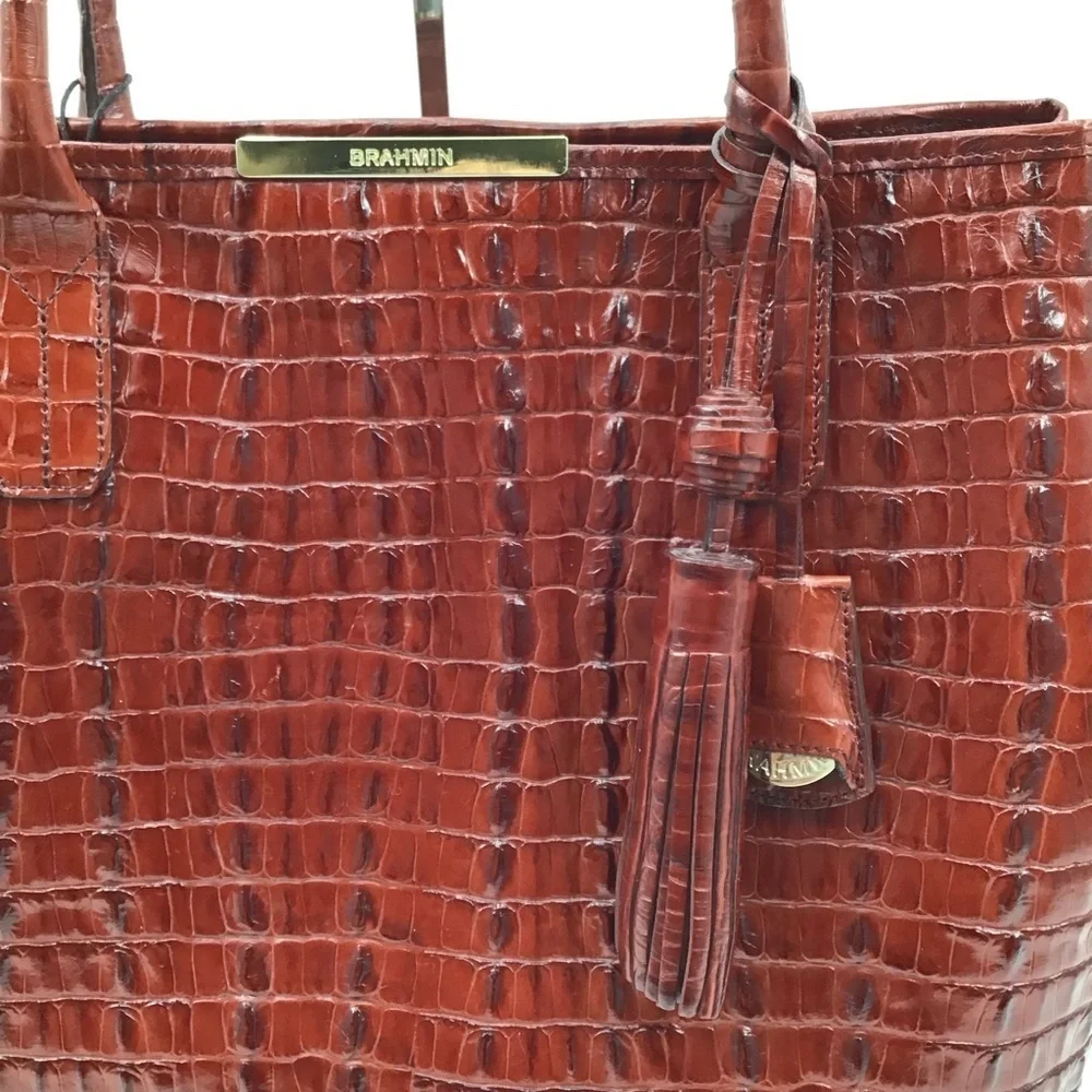 Brahmin Brown Crocodile-Embossed  Any Time Tote Bag with Tassle